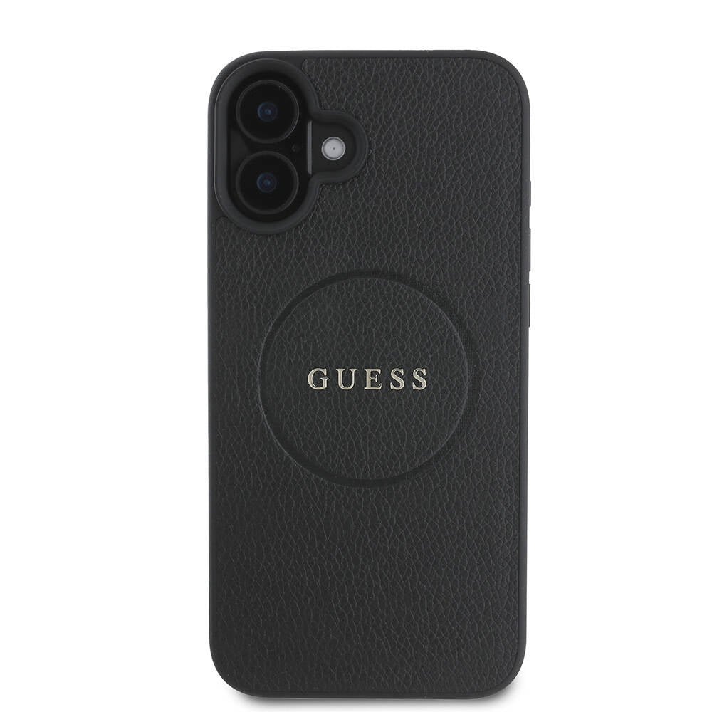 Husa MagSafe pentru Apple iPhone 16 Plus, Guess, Grained Gold Ring, Neagra