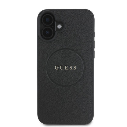Husa MagSafe pentru Apple iPhone 16 Plus, Guess, Grained Gold Ring, Neagra