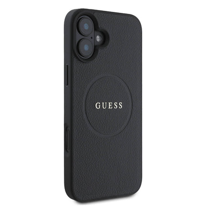 Husa MagSafe pentru Apple iPhone 16 Plus, Guess, Grained Gold Ring, Neagra