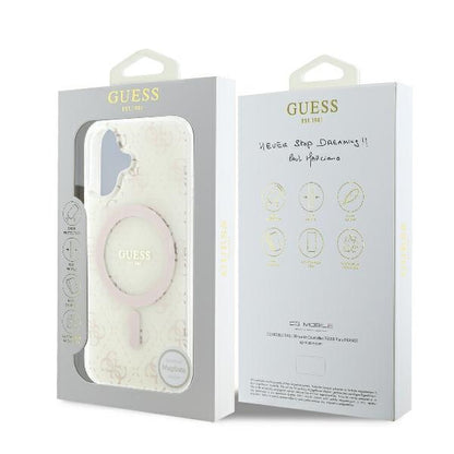 Husa MagSafe pentru Apple iPhone 16 Plus, Guess, IML 4G Background, Alba