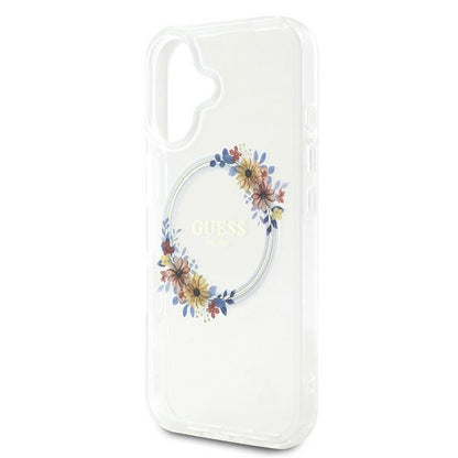 Husa MagSafe pentru Apple iPhone 16 Plus, Guess, IML Flowers Wreath, Transparenta