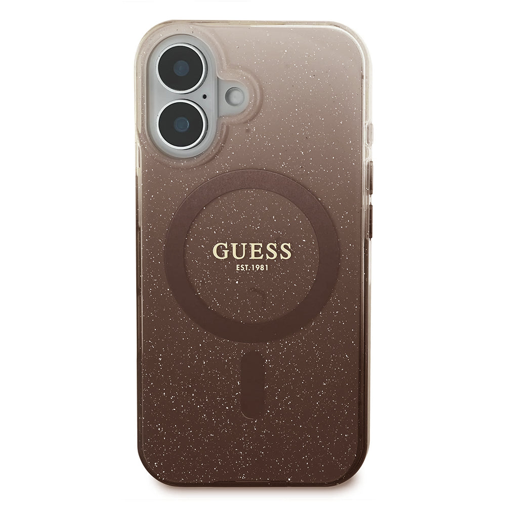 Husa MagSafe pentru Apple iPhone 16 Plus, Guess, IML Glitter Gradient, Maro
