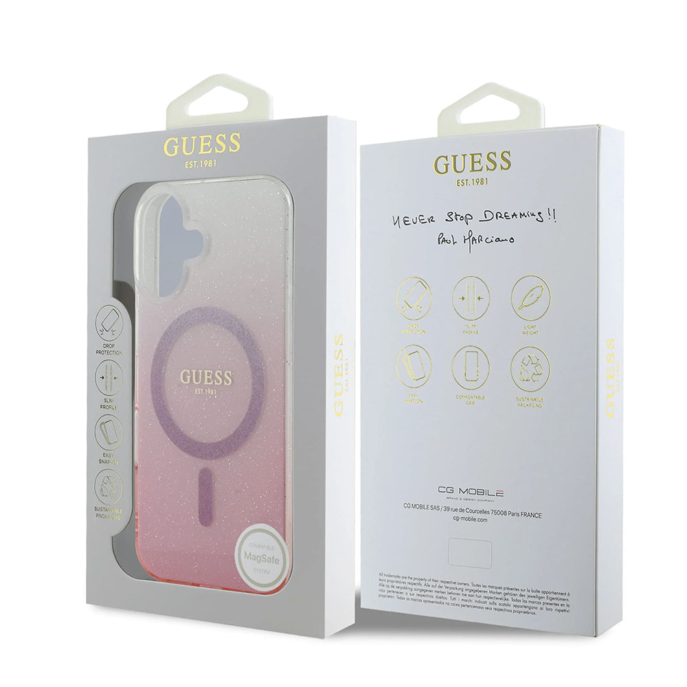 Husa MagSafe pentru Apple iPhone 16 Plus, Guess, IML Glitter Gradient, Maro
