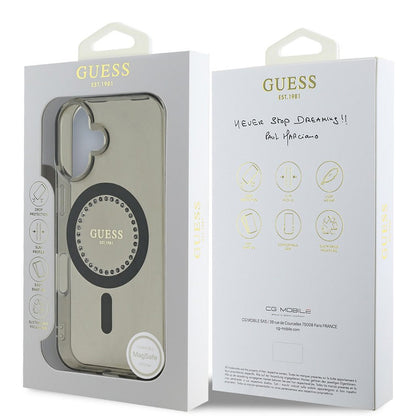 Husa MagSafe pentru Apple iPhone 16 Plus, Guess, IML Rhinestone, Neagra