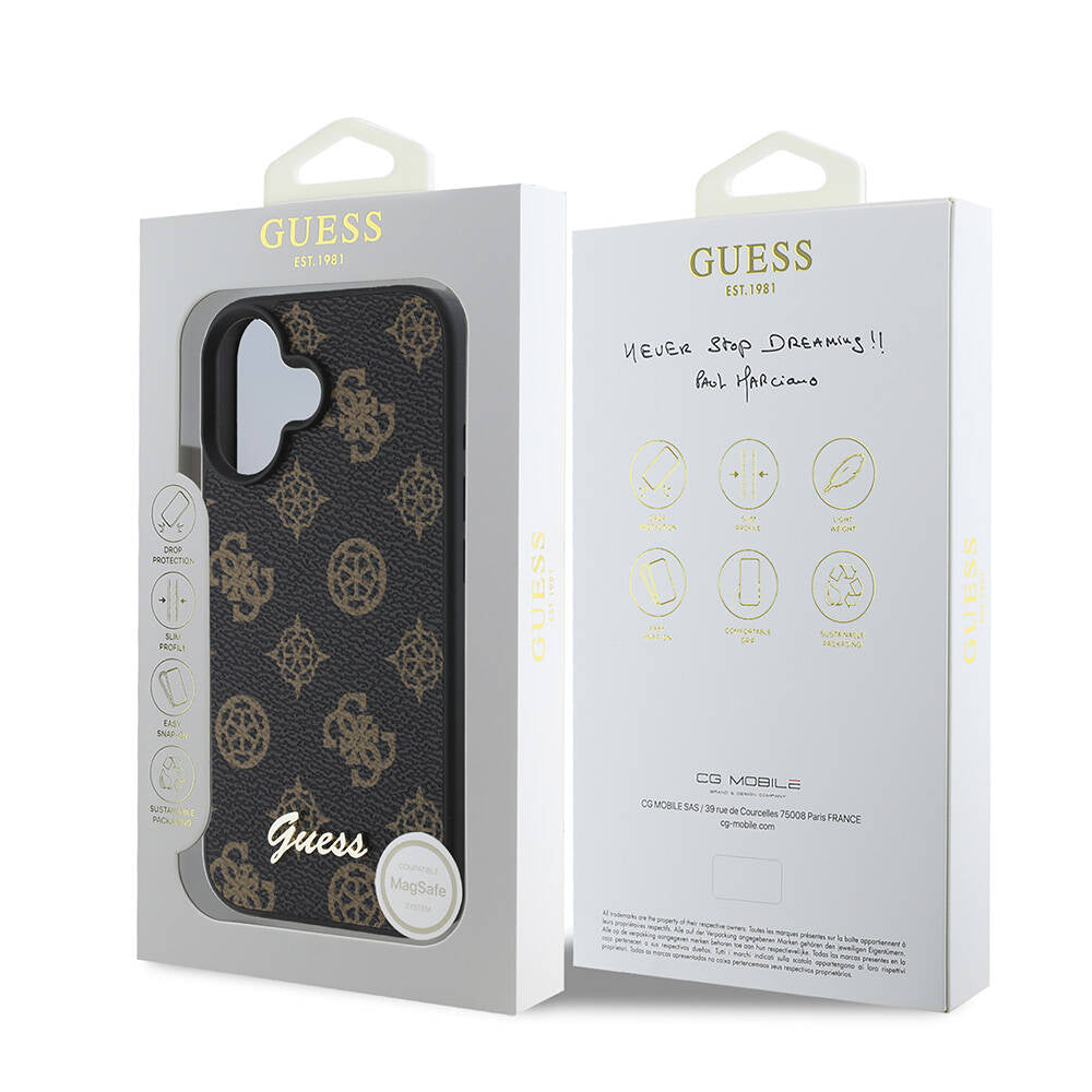 Husa MagSafe pentru Apple iPhone 16 Plus, Guess, Peony Script, Neagra