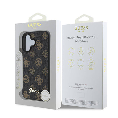 Husa MagSafe pentru Apple iPhone 16 Plus, Guess, Peony Script, Neagra