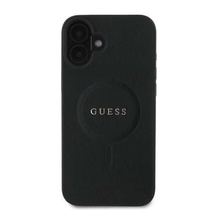 Husa MagSafe pentru Apple iPhone 16 Plus, Guess, Saffiano Classic Logo, Neagra