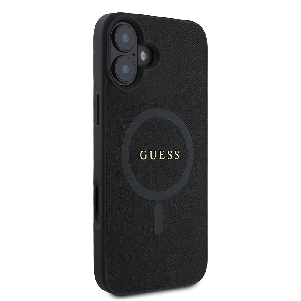 Husa MagSafe pentru Apple iPhone 16 Plus, Guess, Saffiano Classic Logo, Neagra