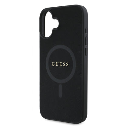 Husa MagSafe pentru Apple iPhone 16 Plus, Guess, Saffiano Classic Logo, Neagra