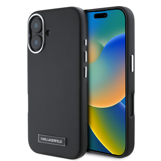 Husa MagSafe pentru Apple iPhone 16 Plus, Karl Lagerfeld, FW Metal Plate, Neagra