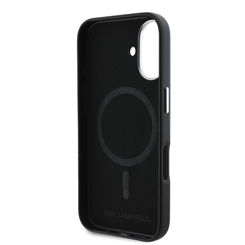 Husa MagSafe pentru Apple iPhone 16 Plus, Karl Lagerfeld, FW Metal Plate, Neagra