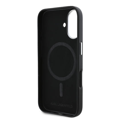 Husa MagSafe pentru Apple iPhone 16 Plus, Karl Lagerfeld, FW Metal Plate, Neagra