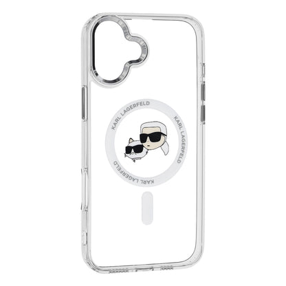 Husa MagSafe pentru Apple iPhone 16 Plus, Karl Lagerfeld, IML Metal Karl & Choupette's Heads, Alba