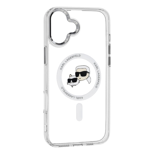 Husa MagSafe pentru Apple iPhone 16 Plus, Karl Lagerfeld, IML Metal Karl & Choupette's Heads, Alba