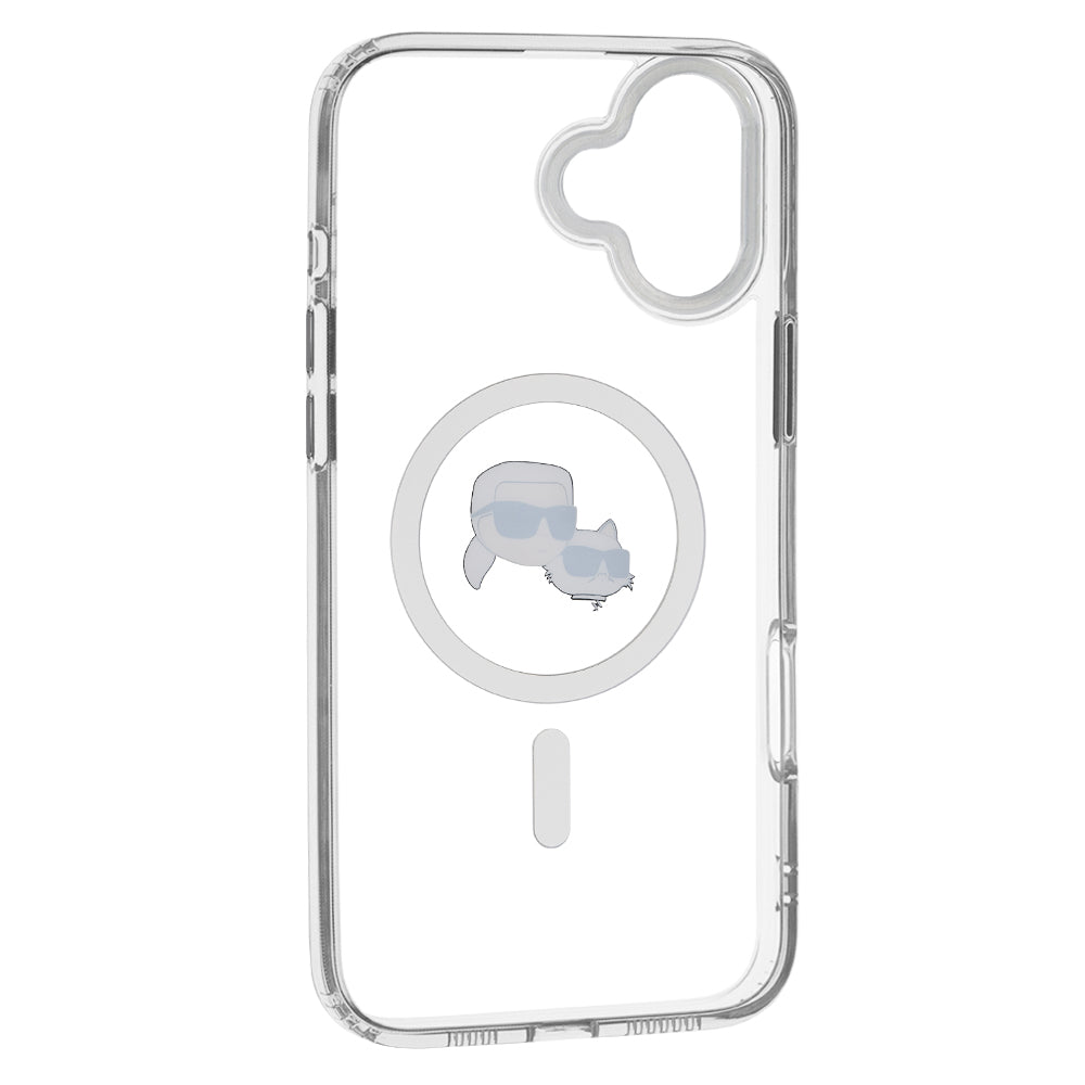Husa MagSafe pentru Apple iPhone 16 Plus, Karl Lagerfeld, IML Metal Karl & Choupette's Heads, Alba