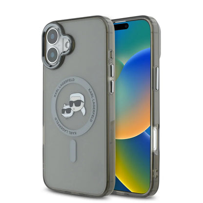 Husa MagSafe pentru Apple iPhone 16 Plus, Karl Lagerfeld, IML Metal Karl & Choupette's Heads, Neagra