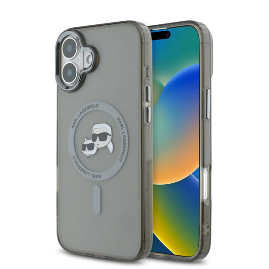 Husa MagSafe pentru Apple iPhone 16 Plus, Karl Lagerfeld, IML Metal Karl & Choupette's Heads, Neagra