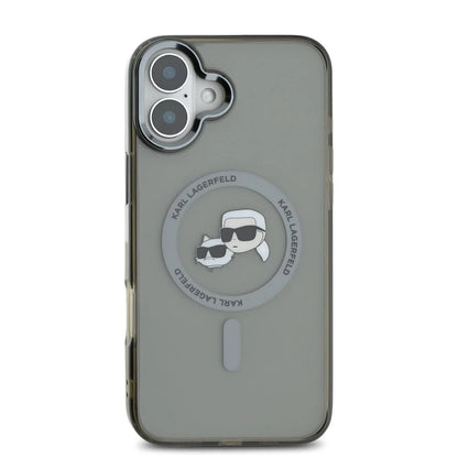 Husa MagSafe pentru Apple iPhone 16 Plus, Karl Lagerfeld, IML Metal Karl & Choupette's Heads, Neagra