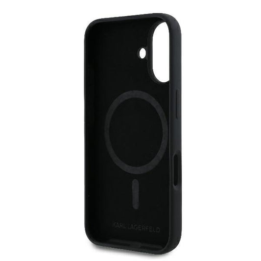 Husa MagSafe pentru Apple iPhone 16 Plus, Karl Lagerfeld, Silicone Ring Karl & Choupette, Neagra