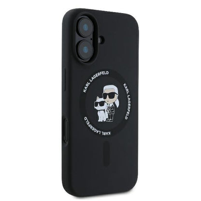 Husa MagSafe pentru Apple iPhone 16 Plus, Karl Lagerfeld, Silicone Ring Karl & Choupette, Neagra