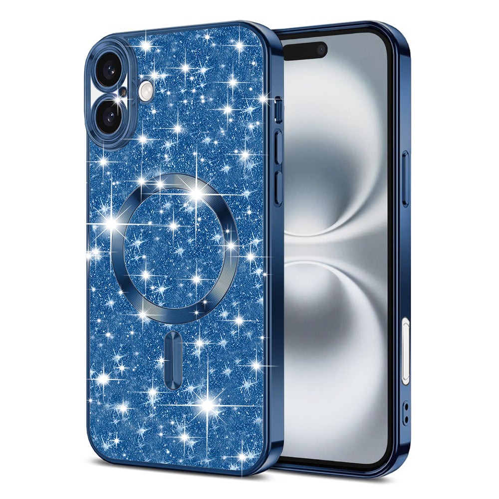 Husa MagSafe pentru Apple iPhone 16 Plus, Techsuit, Luxury Glitter, Albastra Inchis