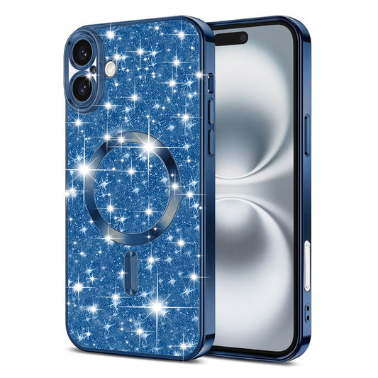 Husa MagSafe pentru Apple iPhone 16 Plus, Techsuit, Luxury Glitter, Albastra Inchis