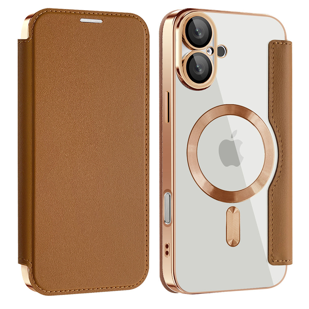 Husa MagSafe pentru Apple iPhone 16 Plus, Techsuit, SmartMag Book, Maro