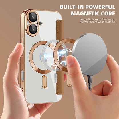 Husa MagSafe pentru Apple iPhone 16 Plus, Techsuit, SmartMag Book, Maro
