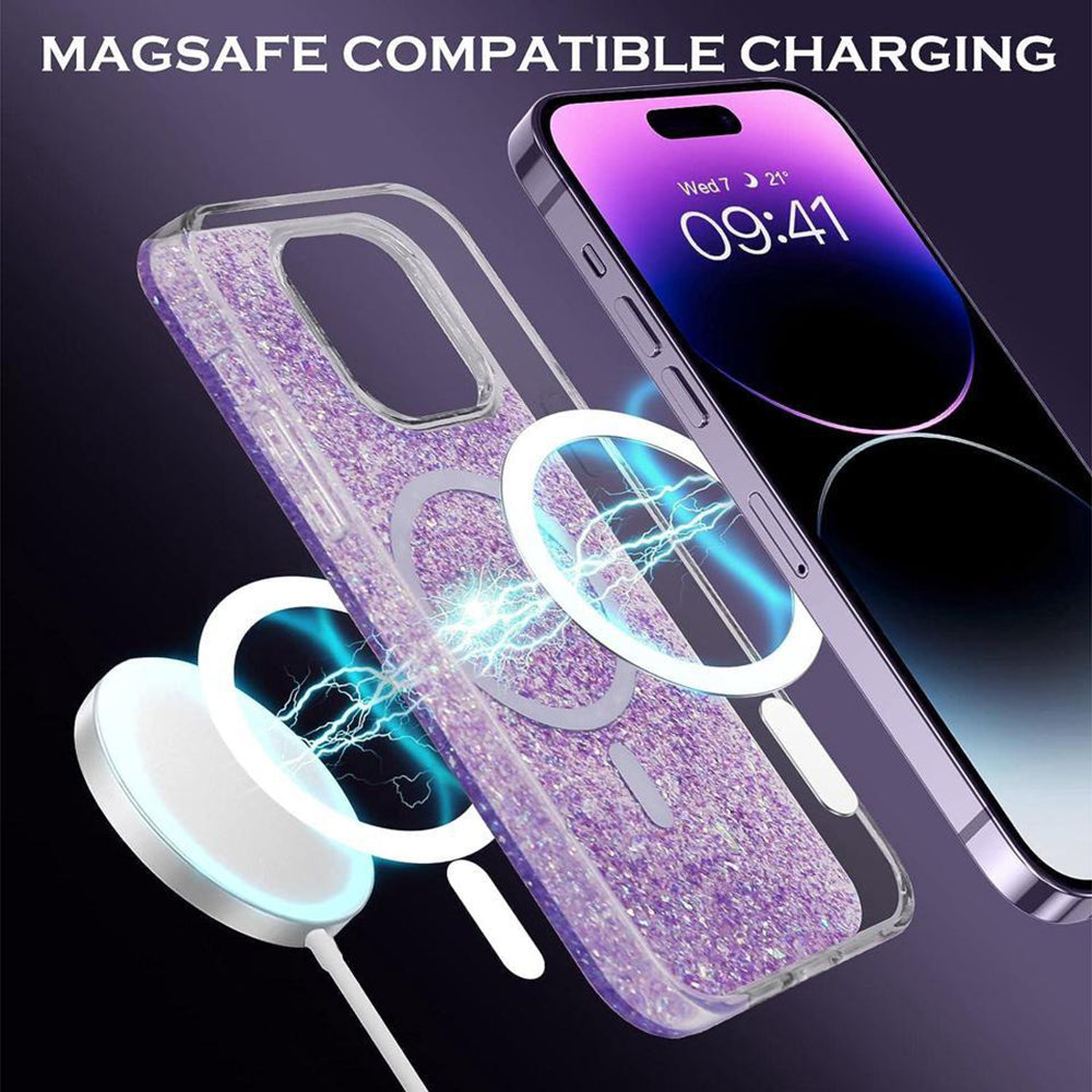 Husa MagSafe pentru Apple iPhone 16 Plus, Techsuit, Sparkly Glitter, Bleu
