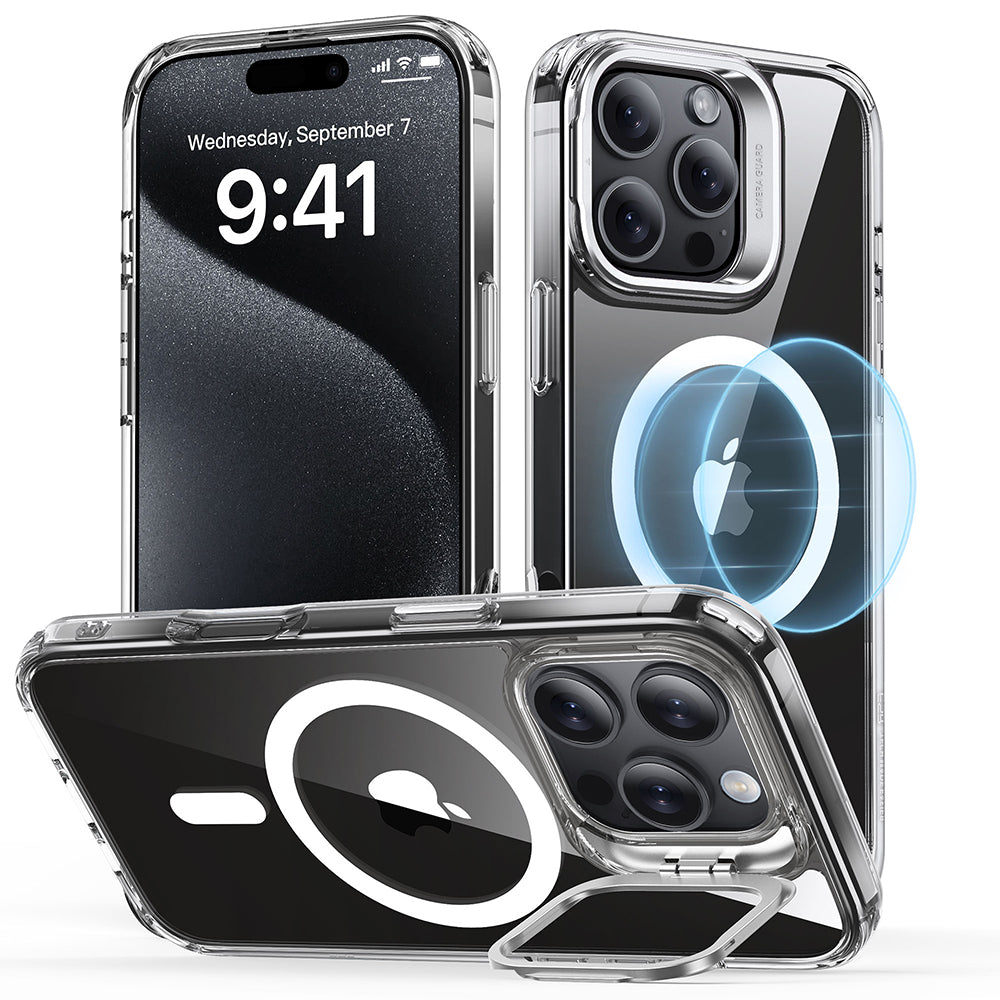 Husa MagSafe pentru Apple iPhone 16 Pro, ESR, Classic Hybrid Kickstand, Gri Transparenta