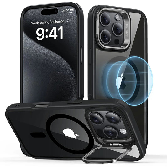 Husa MagSafe pentru Apple iPhone 16 Pro, ESR, Classic Hybrid Kickstand, Neagra Transparenta