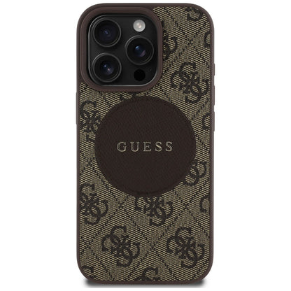 Husa MagSafe pentru Apple iPhone 16 Pro, Guess, 4G Circle Classic Logo, Maro