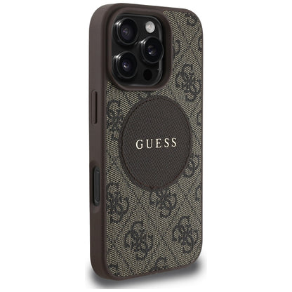 Husa MagSafe pentru Apple iPhone 16 Pro, Guess, 4G Circle Classic Logo, Maro
