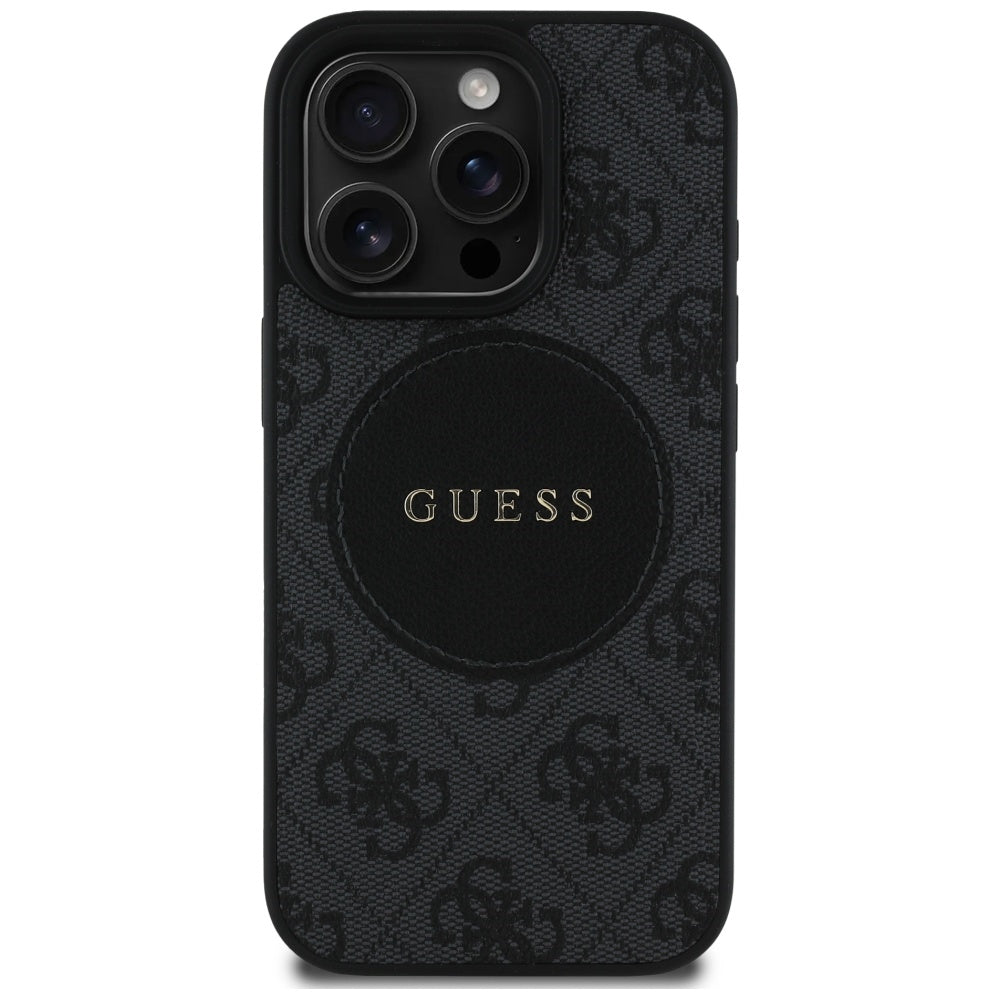 Husa MagSafe pentru Apple iPhone 16 Pro, Guess, 4G Circle Classic Logo, Neagra