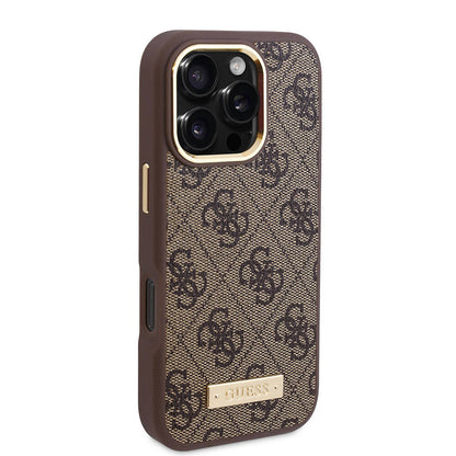 Husa MagSafe pentru Apple iPhone 16 Pro, Guess, 4G Logo Plate, Albastra