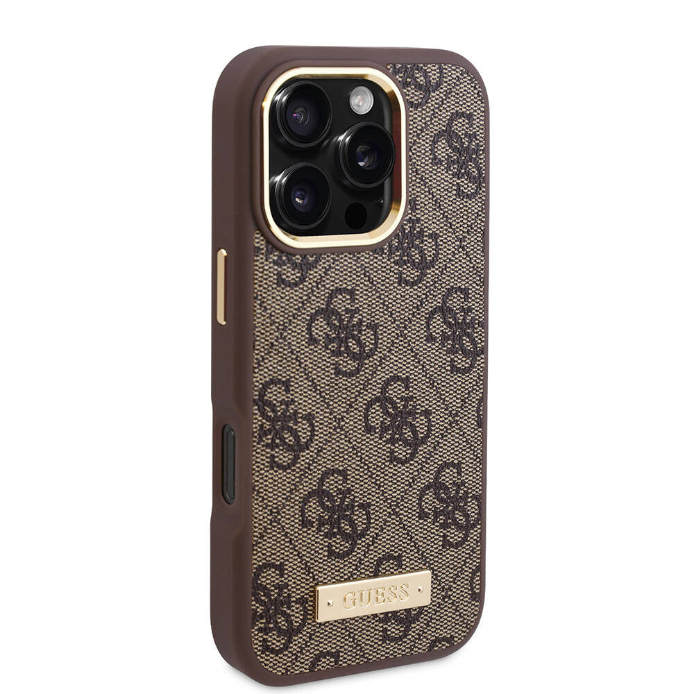 Husa MagSafe pentru Apple iPhone 16 Pro, Guess, 4G Logo Plate, Neagra