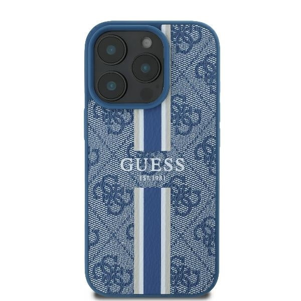 Husa MagSafe pentru Apple iPhone 16 Pro, Guess, 4G Printed Stripes, Albastra