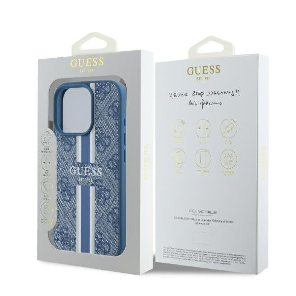 Husa MagSafe pentru Apple iPhone 16 Pro, Guess, 4G Printed Stripes, Albastra