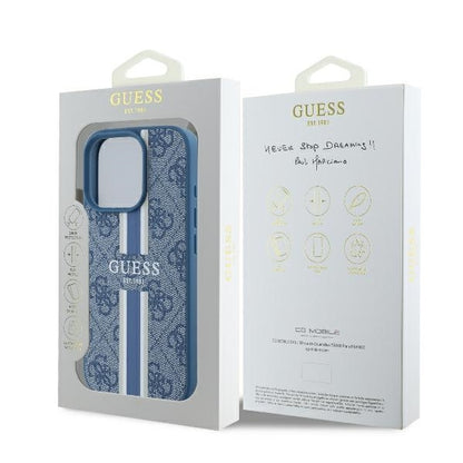 Husa MagSafe pentru Apple iPhone 16 Pro, Guess, 4G Printed Stripes, Albastra