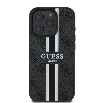 Husa MagSafe pentru Apple iPhone 16 Pro, Guess, 4G Printed Stripes, Neagra