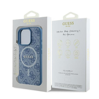 Husa MagSafe pentru Apple iPhone 16 Pro, Guess, 4G Ring Classic Logo, Albastra
