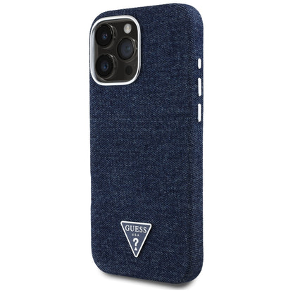Husa MagSafe pentru Apple iPhone 16 Pro, Guess, Denim Triangle Logo, Albastra