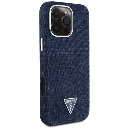 Husa MagSafe pentru Apple iPhone 16 Pro, Guess, Denim Triangle Logo, Albastra