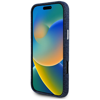 Husa MagSafe pentru Apple iPhone 16 Pro, Guess, Denim Triangle Logo, Albastra