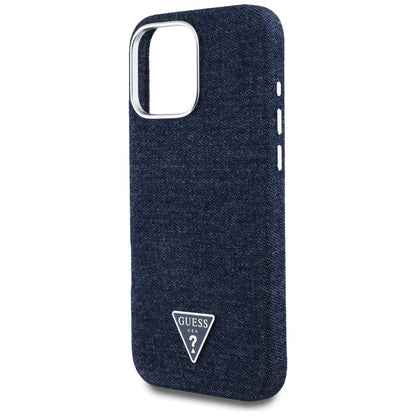 Husa MagSafe pentru Apple iPhone 16 Pro, Guess, Denim Triangle Logo, Albastra