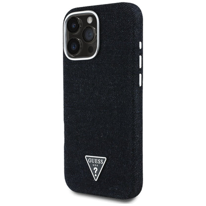 Husa MagSafe pentru Apple iPhone 16 Pro, Guess, Denim Triangle Logo, Neagra