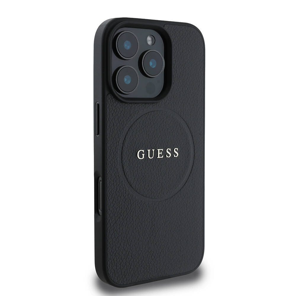 Husa MagSafe pentru Apple iPhone 16 Pro, Guess, Grained Gold Ring, Neagra