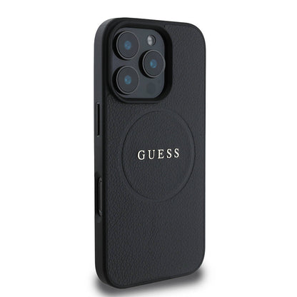 Husa MagSafe pentru Apple iPhone 16 Pro, Guess, Grained Gold Ring, Neagra