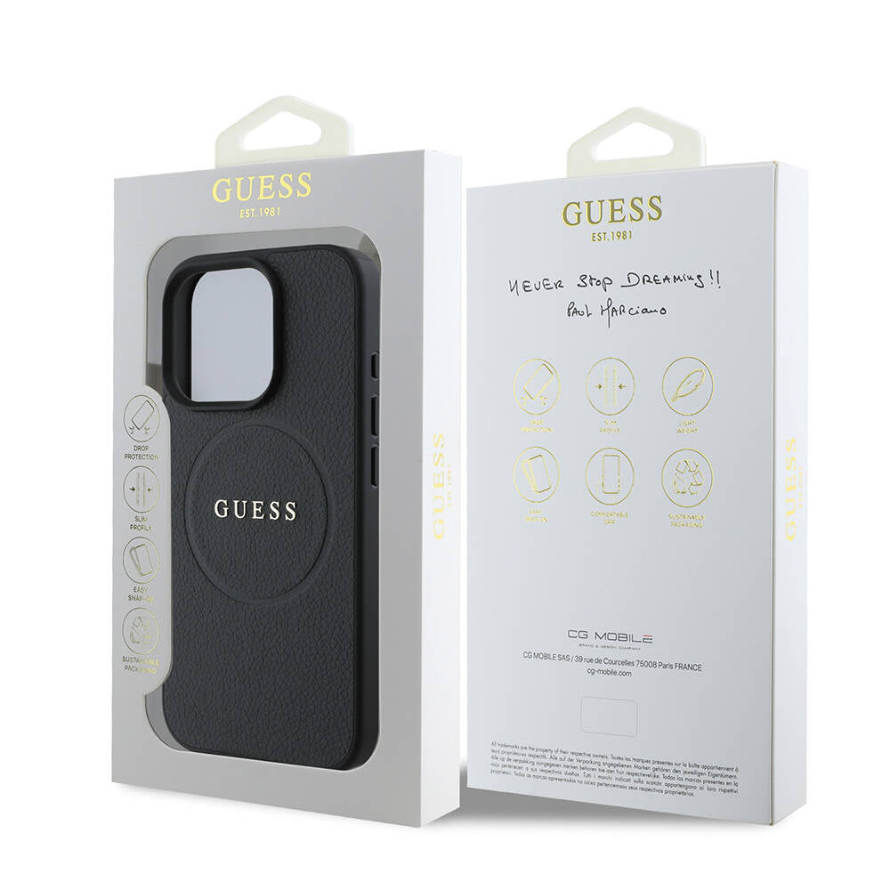 Husa MagSafe pentru Apple iPhone 16 Pro, Guess, Grained Gold Ring, Neagra