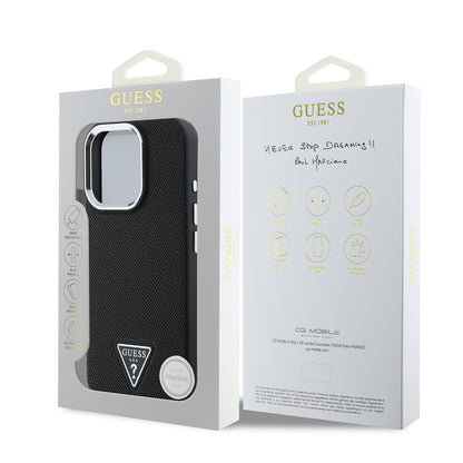Husa MagSafe pentru Apple iPhone 16 Pro, Guess, Grained Triangle Logo, Neagra